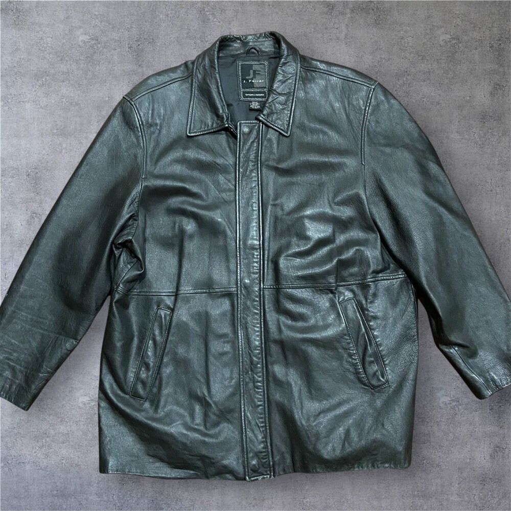 J. Ferrar Vintage Full Zip Black Genuine Lambskin Leather Coat Men's Size Large